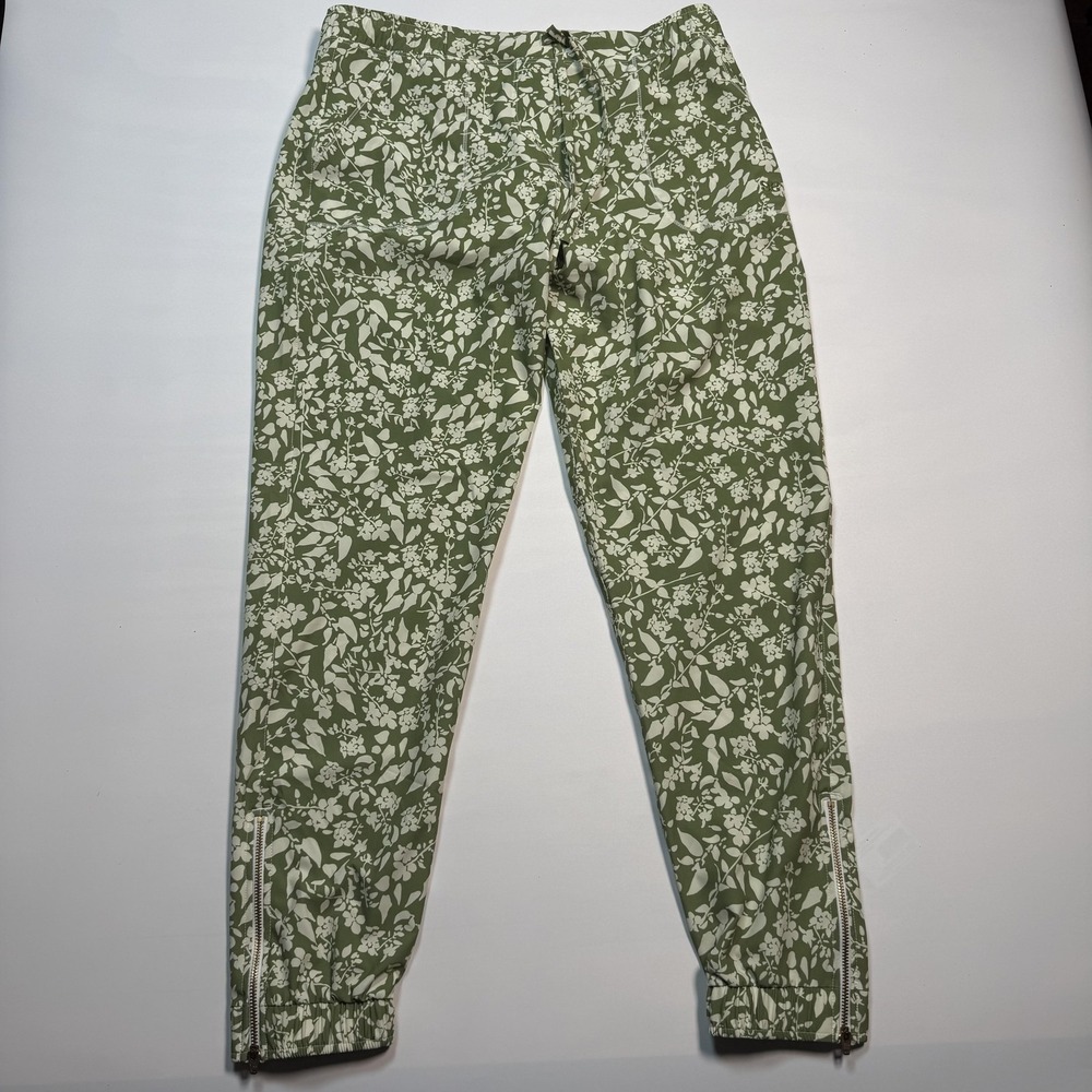 Albion Jetsetter Pants Womens Small Green Floral Zip Ankle Activewear